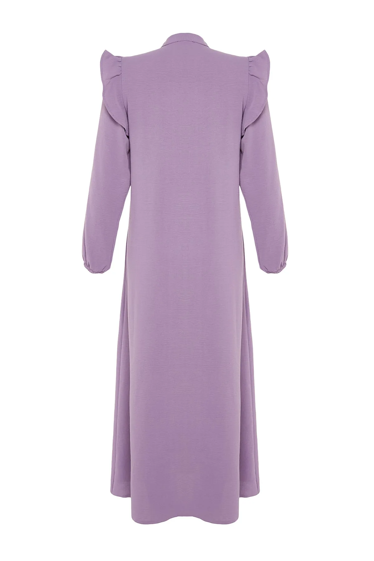 Trendyol Modest  Lilafarbenes, gewebtes Aerobin-Hemdkleid mit Rüschen an den Schultern TCTSS23EB00107