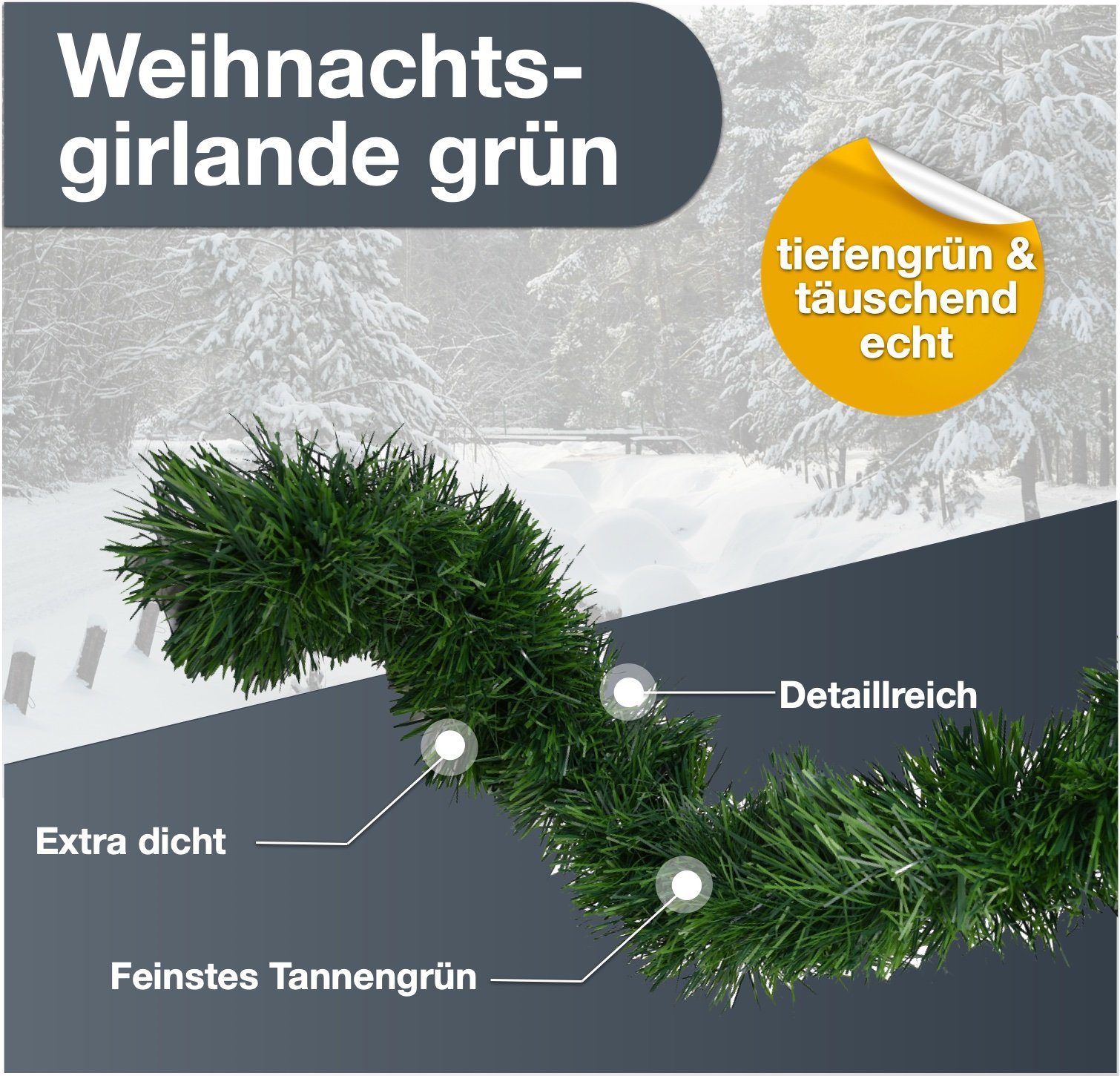 Kunstgirlande Weihnachtsgirlande grün 10 Meter - künstliche Dekogirlande Ø 10 cm, TK Gruppe