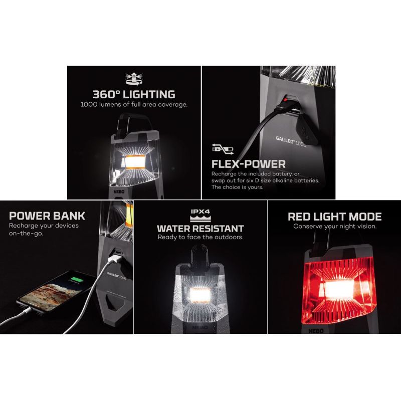 NEBO Galileo FLEX wiederaufladbare Laterne 1000 Lumen LED LTN-0004
