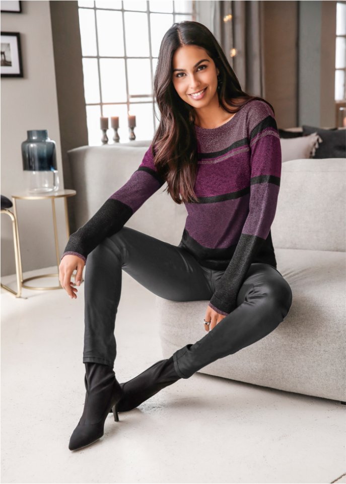 Lurex-Pullover mit Streifen