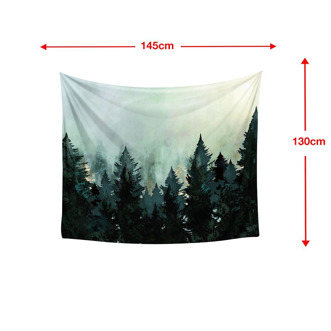 Wandteppich Wald Wandteppich, vers. Größen, Wandbehang mit Tannen, Natur Tapiss, GalaxyCat, rechteckig, Höhe: 1300 mm, Wandbehang mit Wald im Nebel