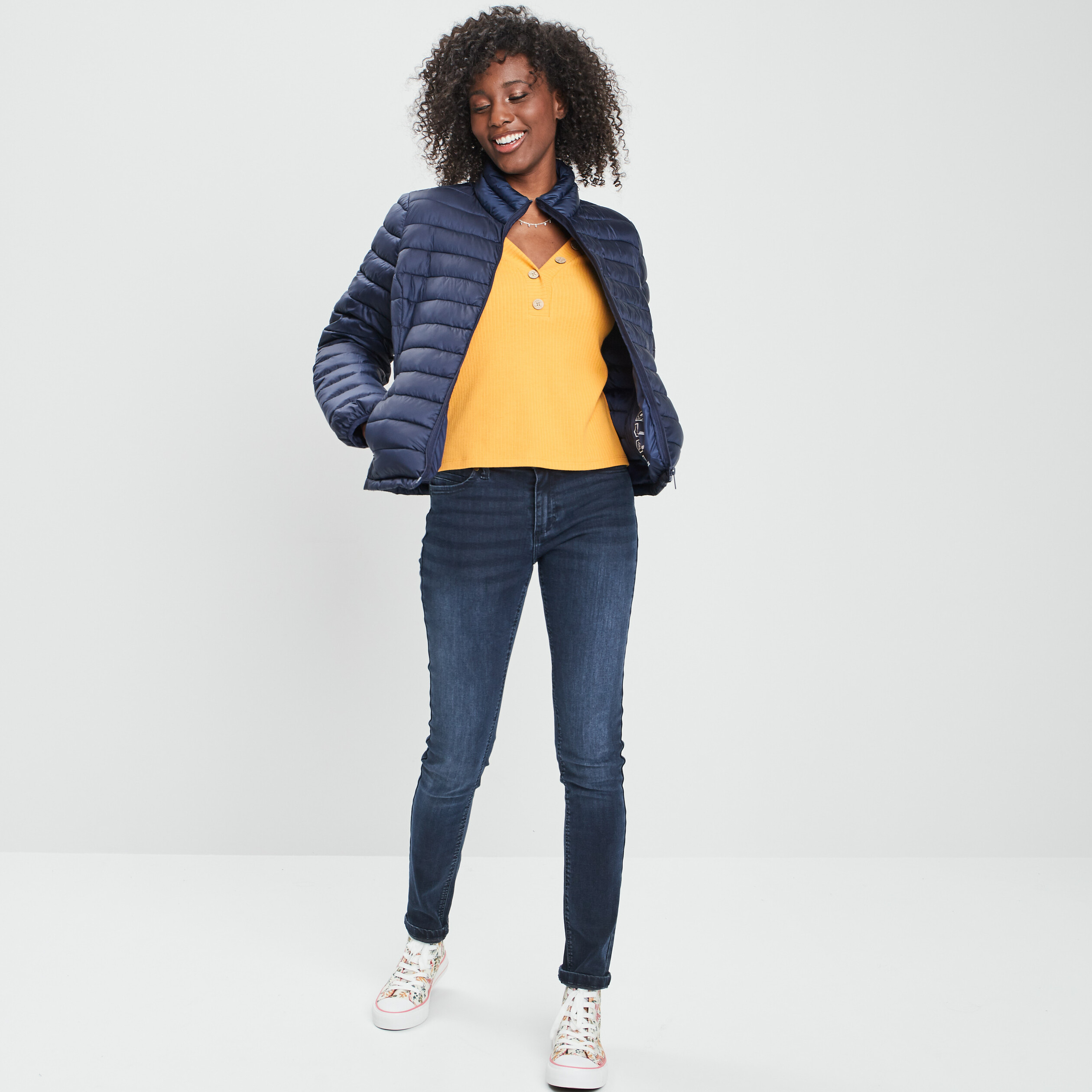 Doudoune légère droite courte bleu marine femme | La Halle
