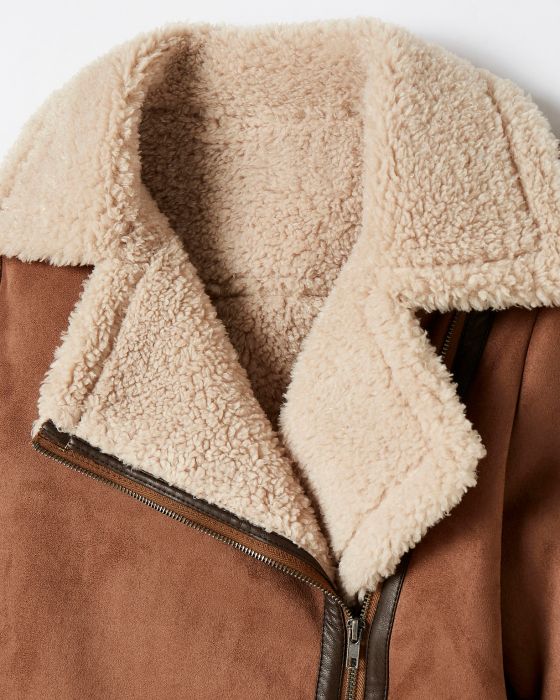 Blouson asymétrique intérieur moutonné