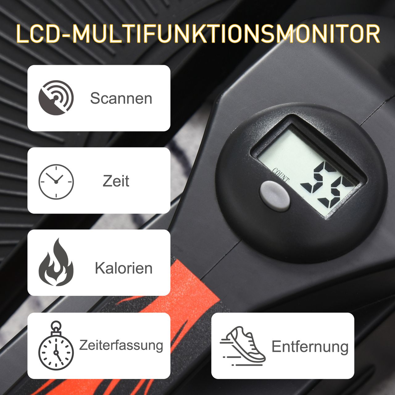 HOMCOM Mini Stepper mit LCD-Monitor Heimtrainer Stufenlos Einstellbarer Widerstand Rutschfestes Steppbrett Stahl