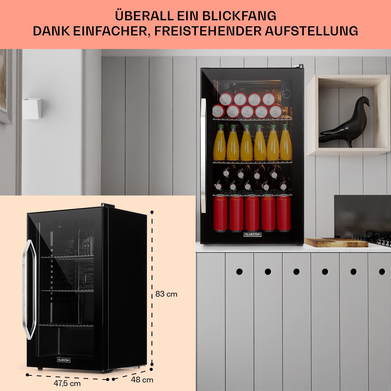 Klarstein Getränkekühlschrank HEA-Beersafe-XXL-OX 10034848A, 83 cm hoch, 47.5 cm breit, Bier Hausbar Getränkekühlschrank Flaschenkühlschrank Glastür