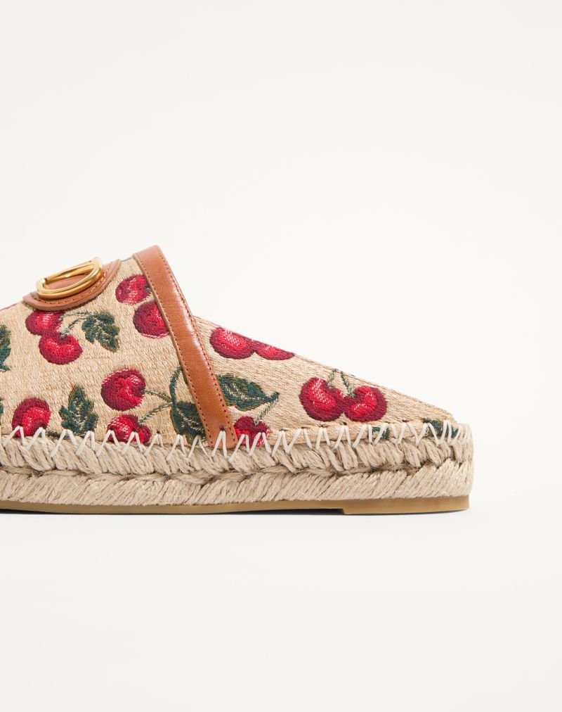 VLogo Signature Mule i Raffia Jacquard med Kirsebærmotiv 25 mm