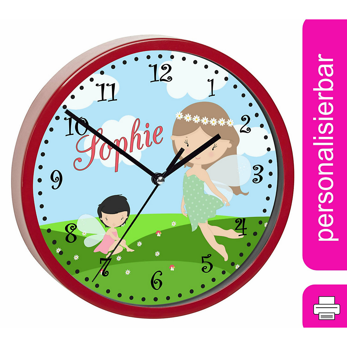 Kinder Wanduhr laufruhig personalisiert mit Name Fee