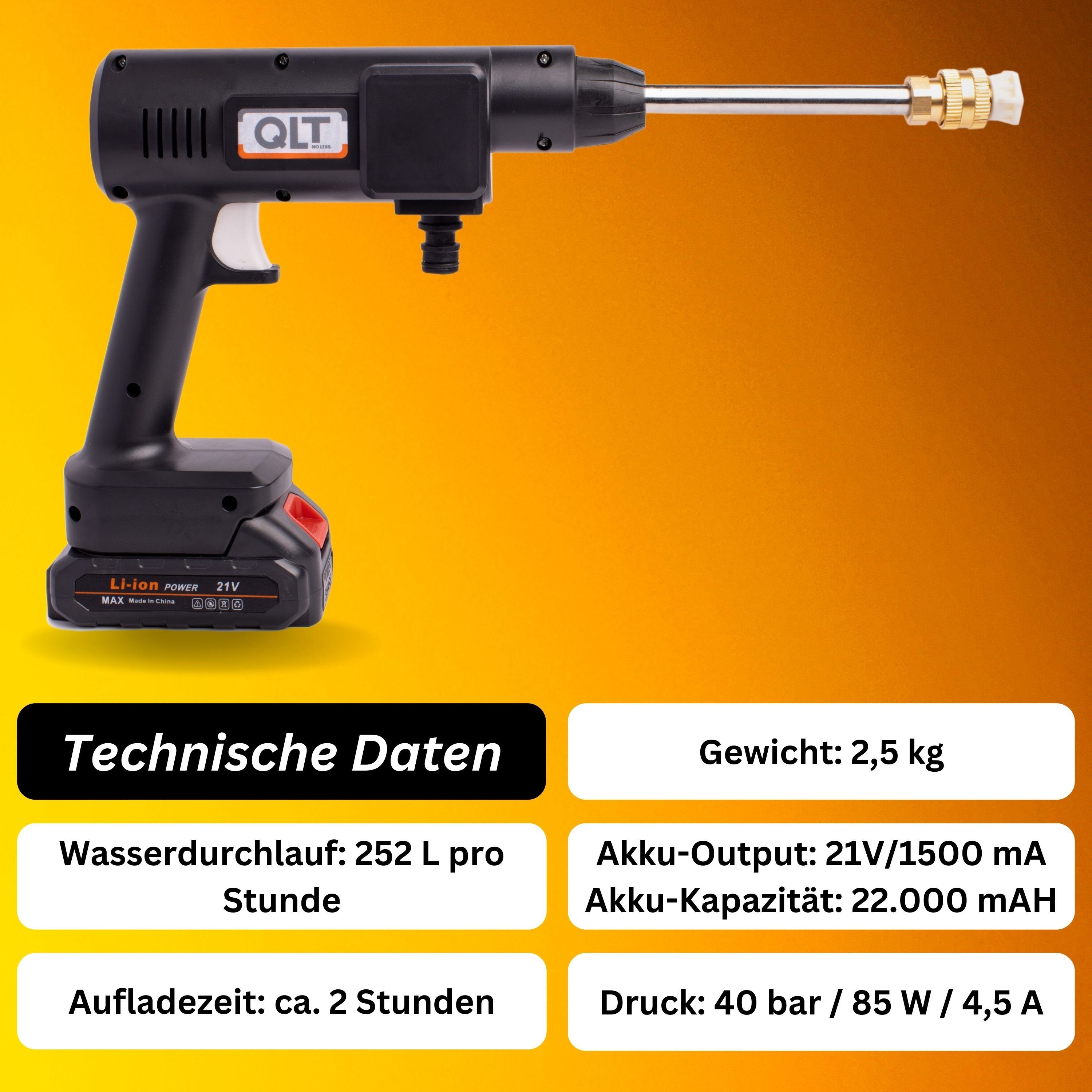BoomDing Akku-Hochdruckreiniger Akku Hochdruckreiniger - 40 Bar - Perfekt für unterwegs und zu Hause, Fördermenge max: 252,00 l/h