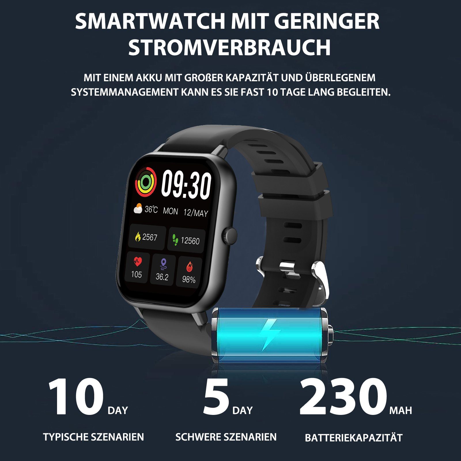 Yuede Smartwatch, Fitness Tracker uhr mit Anruffunktion für Damen und Herren Smartwatch (Quadratischer 1,85''-Voll-Touch-Farbdisplay Zoll Zoll) Gesundheits-Smartwatch mit Blutsauerstoff, Blutdruckmessung, Herzfrequenz, Schlafqualität, Schrittzähler,