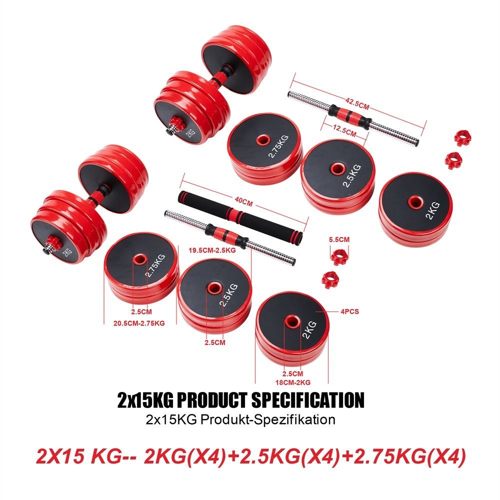Mucola Kurzhantel Kurzhantel Langhantel 4in1 Set Hantelset verstellbar Gewichte 20 30 40 KG Hantel Hantelstangen Kurzhantelset, (Set, Premium-Hantelset, Premium-Trainingsset), Geräuscharm und Bodenschonend
