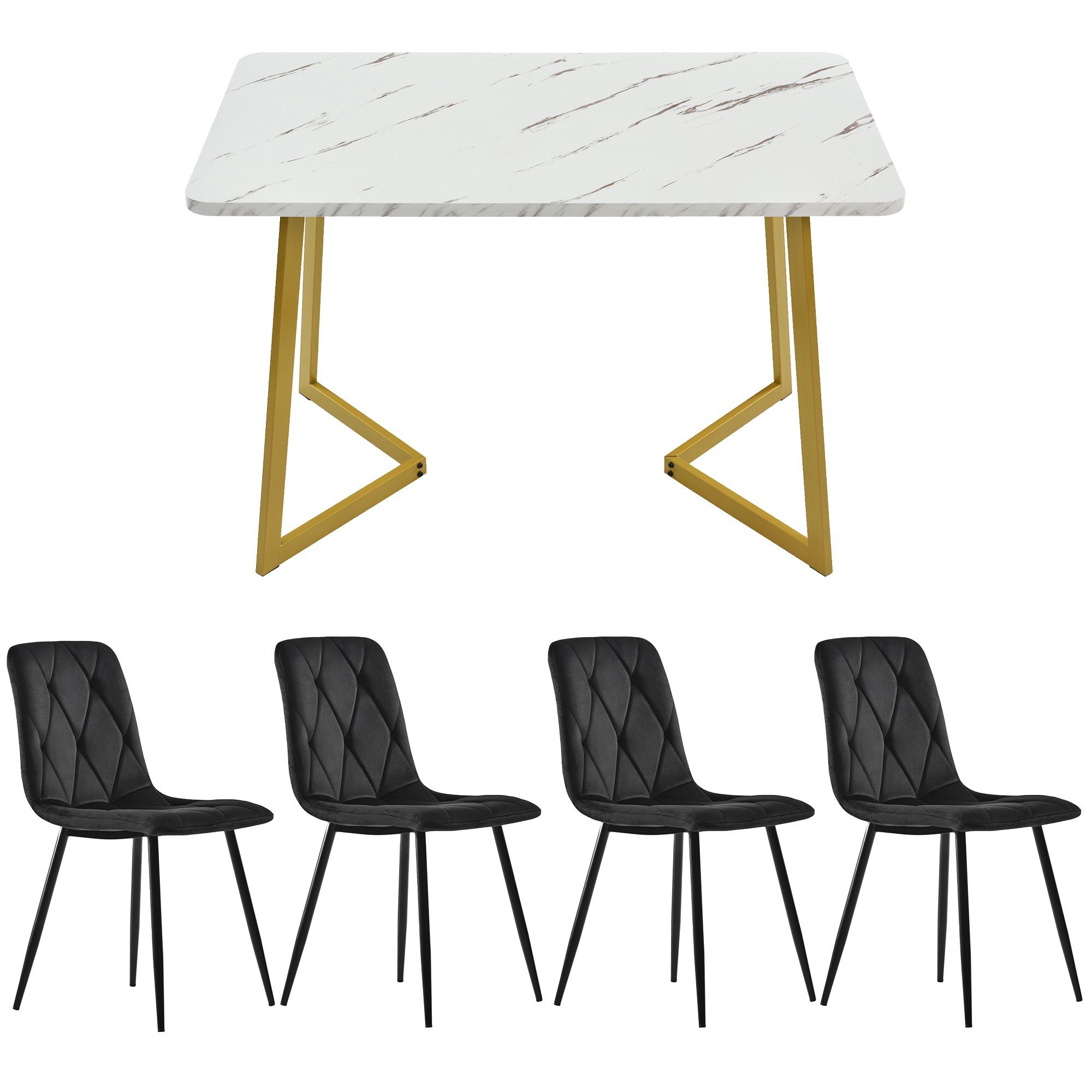 OKWISH Essgruppe Küchentisch Set Esszimmerstuhl Samt Küchenstuhl 117cm, Esstisch 117*68*75cm mit 4er Set Samt Esszimmerstuhl