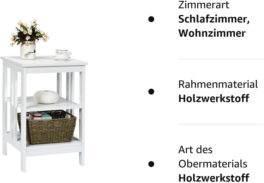 Costway COSTWAY Nachttisch 3 Ebenen, Beistelltisch Nachtschrank
