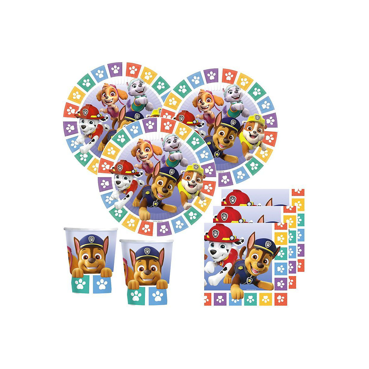 XXL Paw Patrol bunte Pfötchen Party Deko Set mit 83 Teilen für 8 Kinder