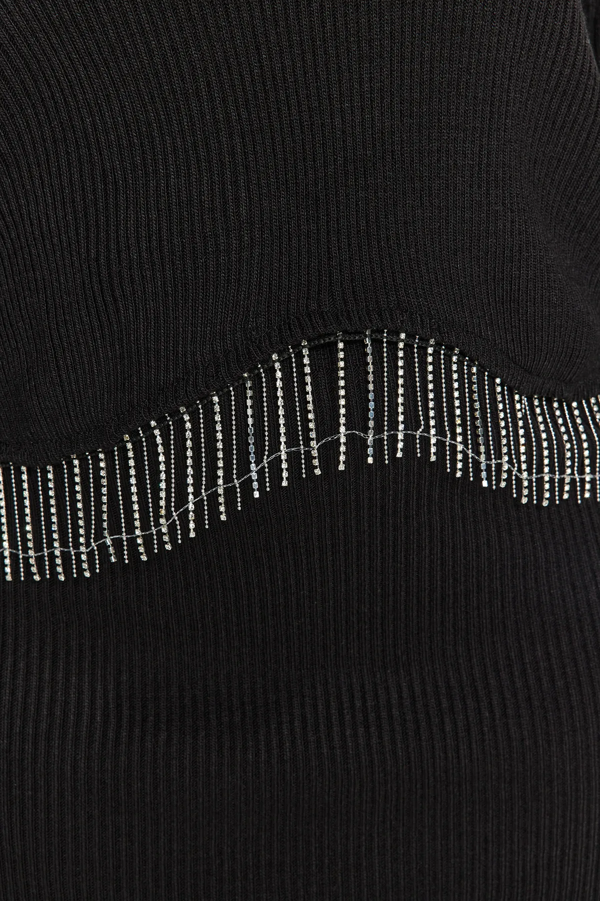 Trendyol Curve  Schwarzes Strickoberteil und -unterteil-Set mit Steindetail TBBAW24CP00000