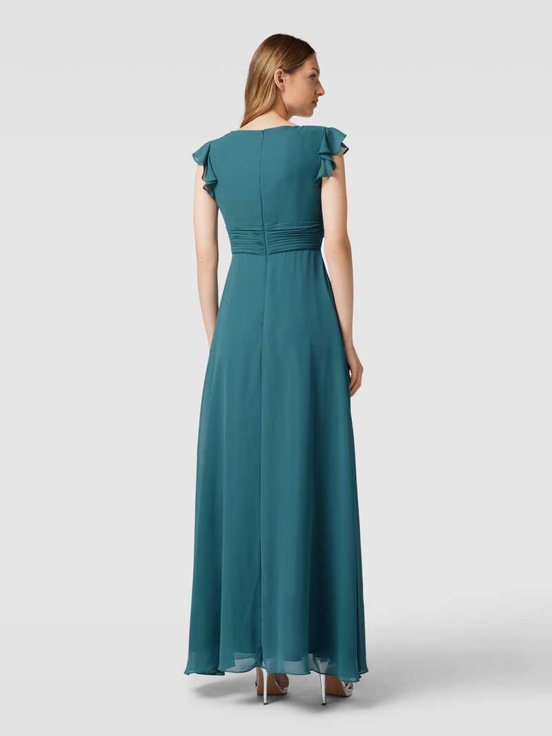 Abendkleid in Wickel-Optik in smaragdgrün meliert