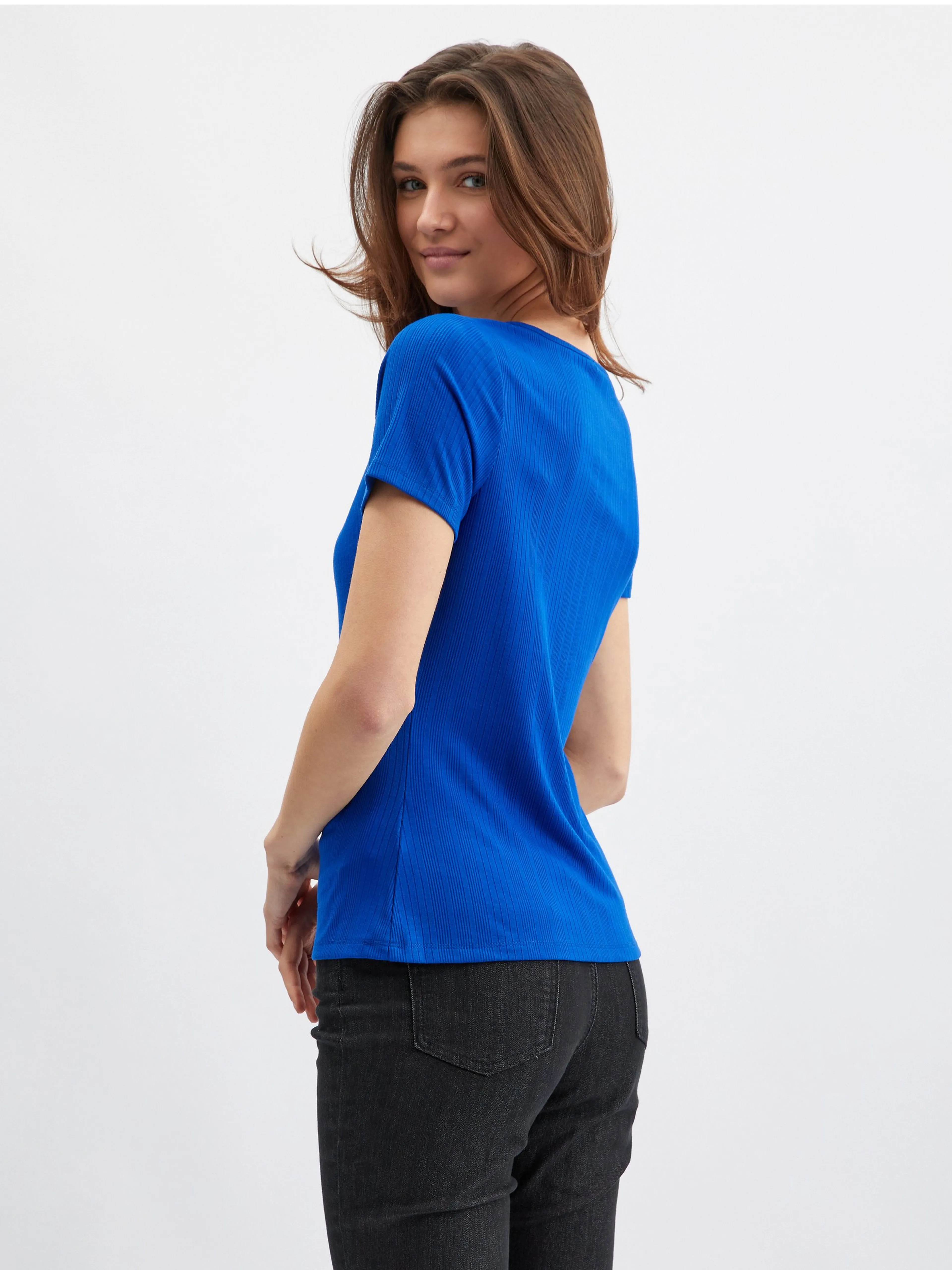 Blaues Damen-T-Shirt mit dekorativem Detail ORSAY