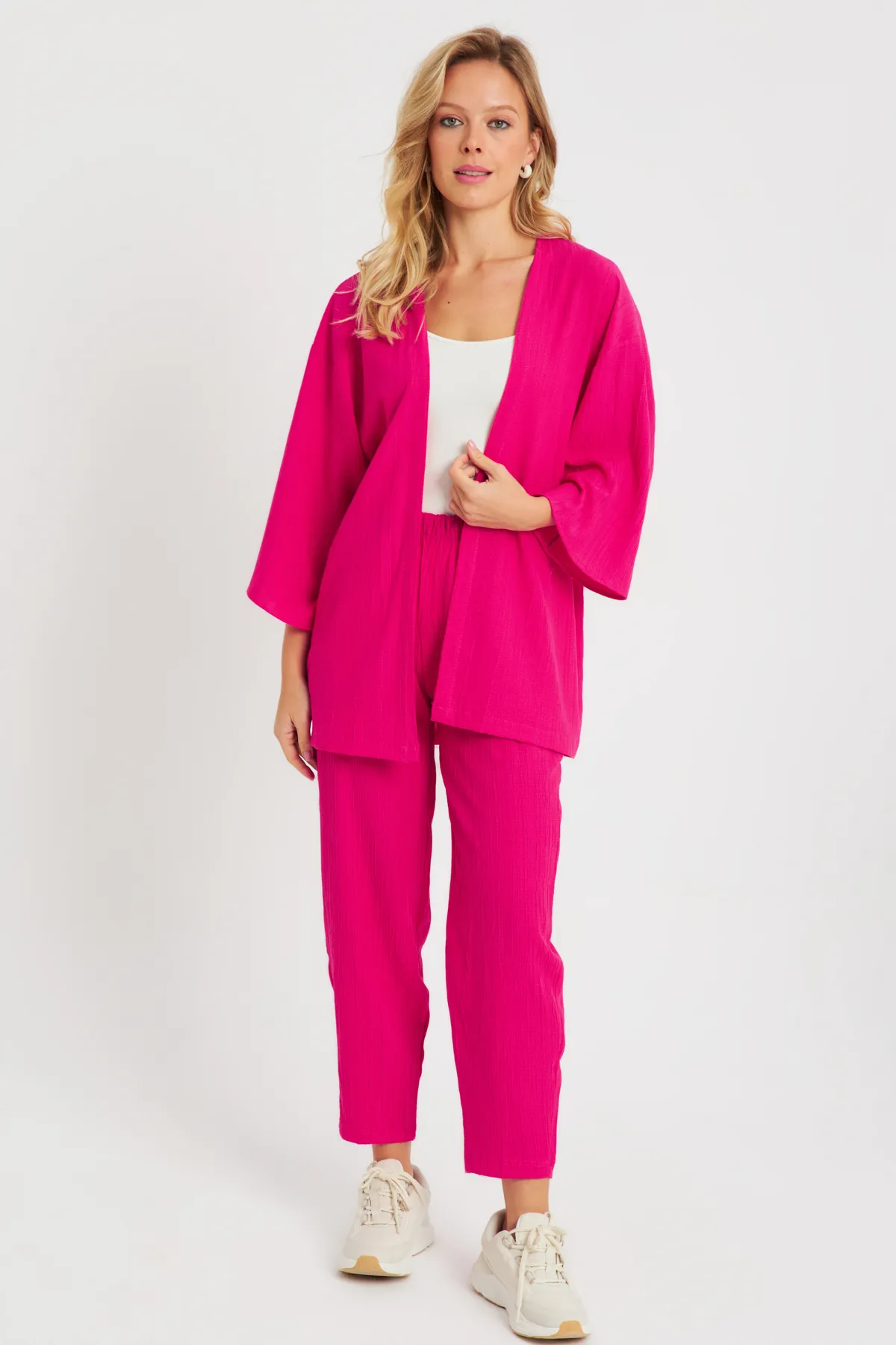 Cool & Sexy  Gewickeltes Kimono-Set für Damen Fuchsia Q983
