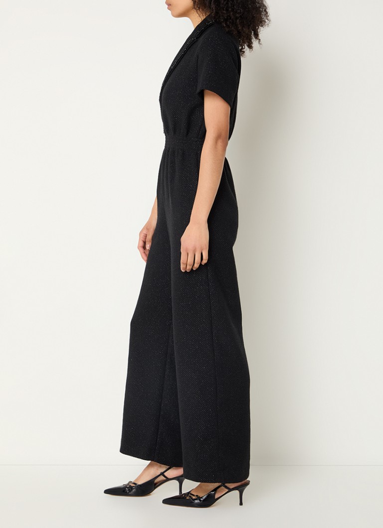 Maje Loose fit tweed jumpsuit with rhinestones