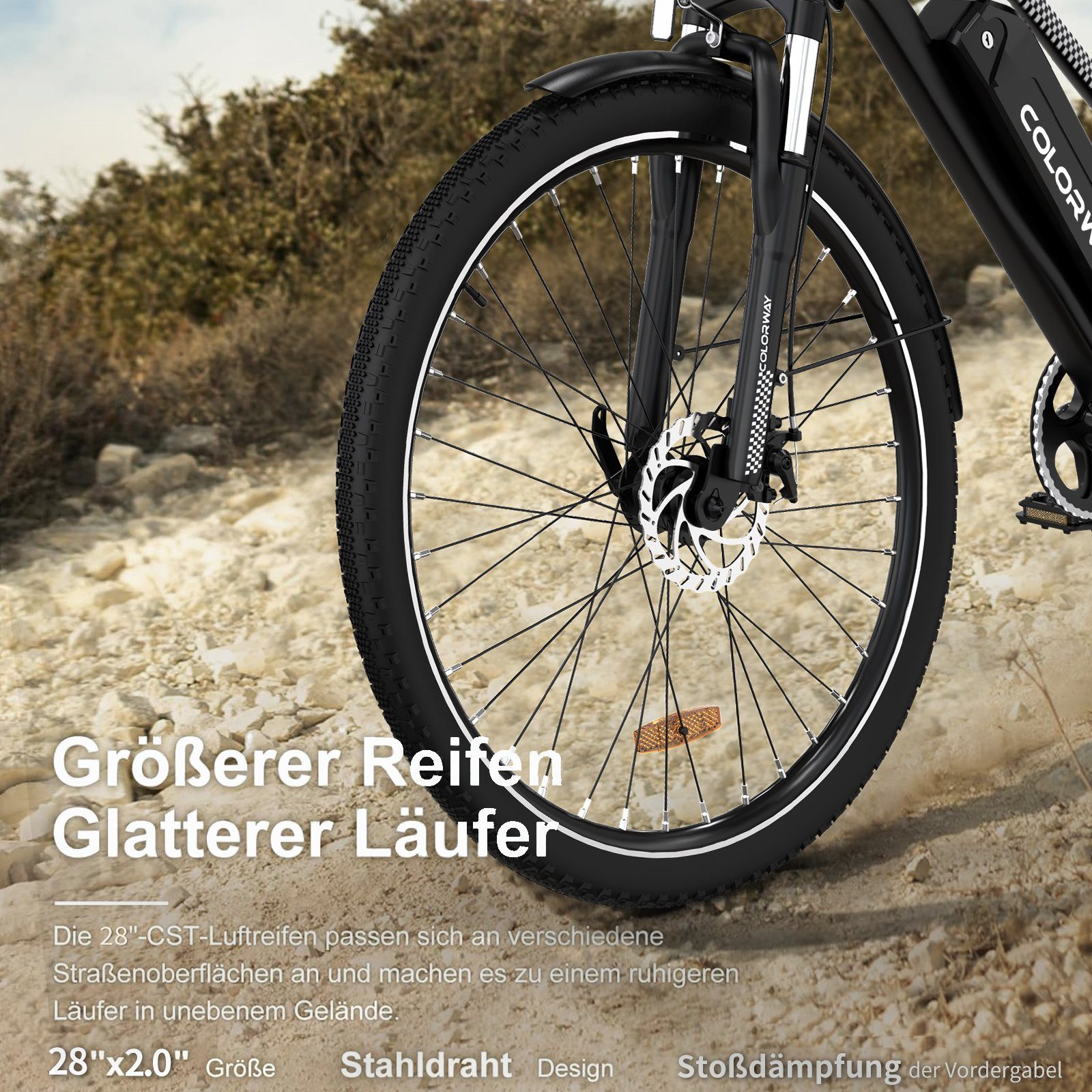 COLORWAY E-Bike 28 Zoll Elektrofahrrad,250W/36V/15Ah,MTB,Shimano, 7 Gang SHIMANO, Kettenschaltung, Heckmotor, Elektrofahrrad für Damen und Herren 170 - 190 cm, innerhalb der StVZO