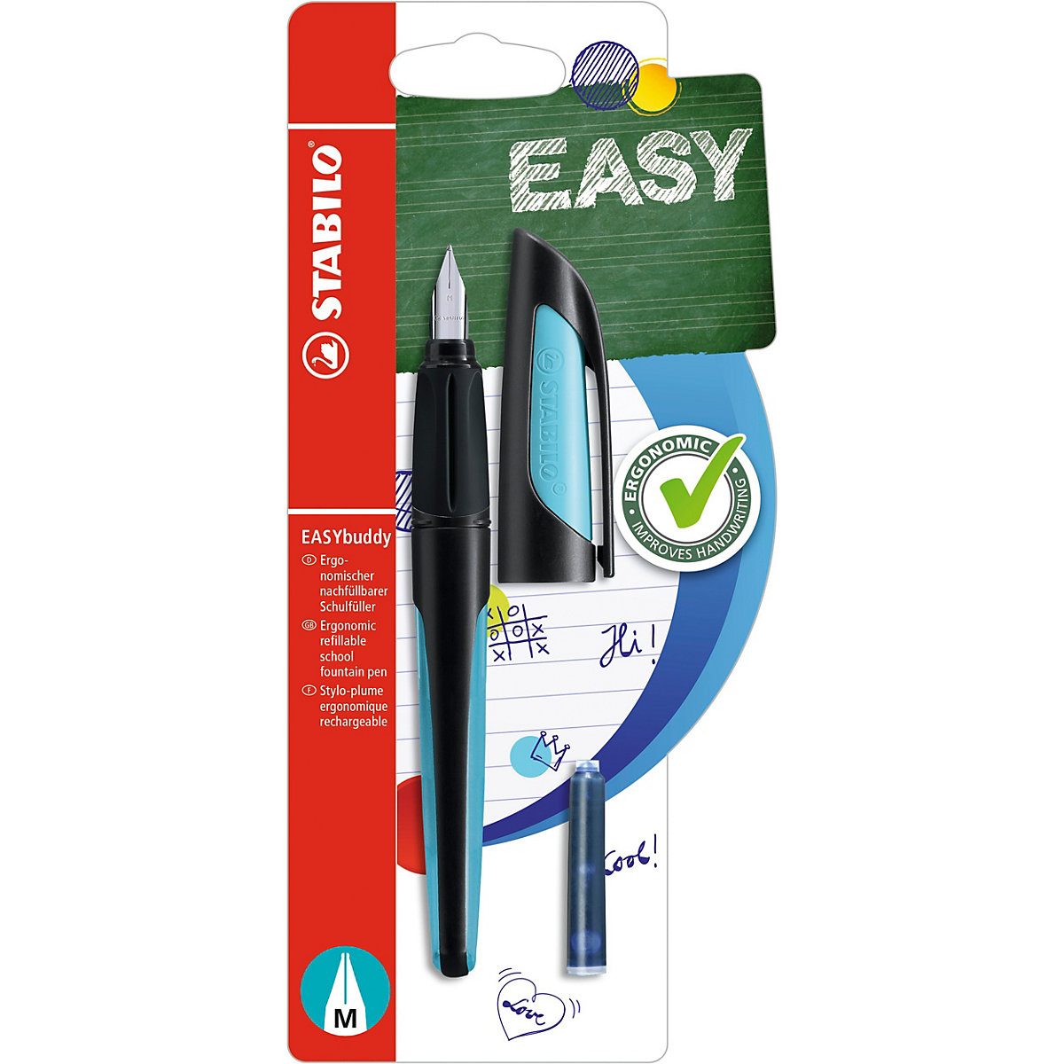 Schulfüller EASYbuddy M-Feder schwarz/hellblau, inkl. Patrone