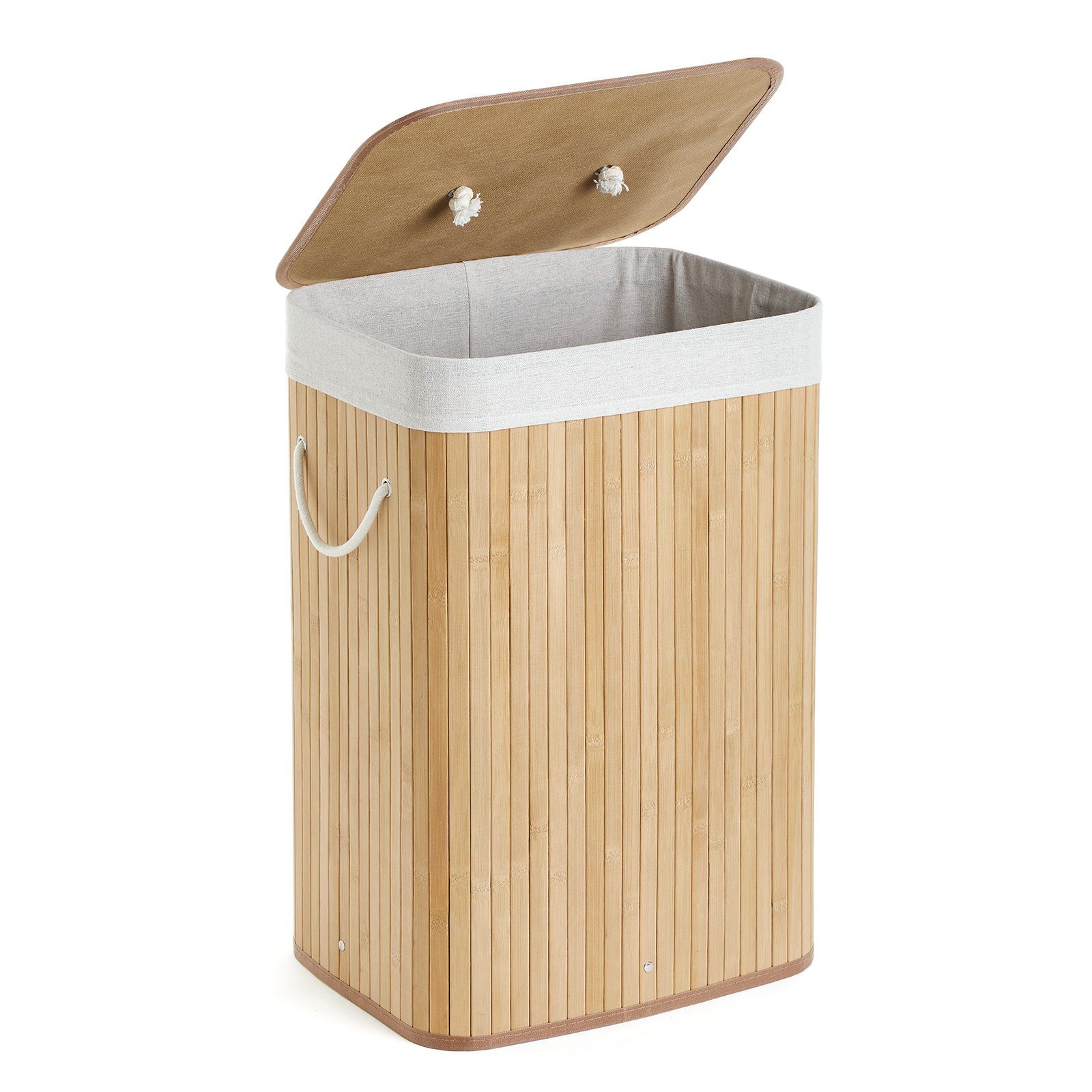 Mondeer Wäschekorb 150L Wäschesammler aus Bambus, 72L, 40 x 30 x 60 cm