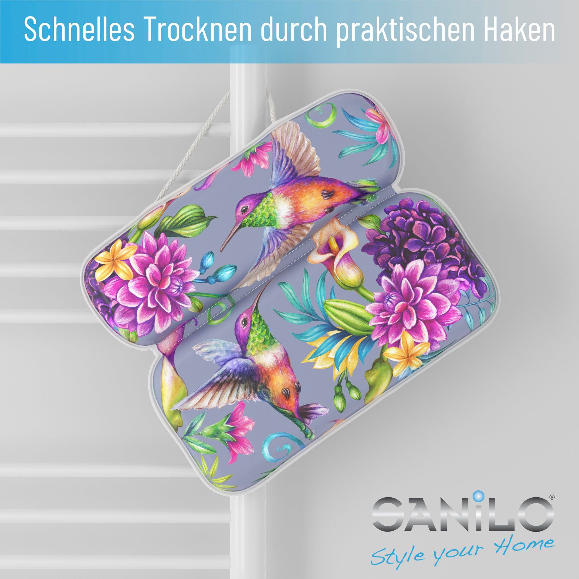 Sanilo Nackenkissen Badewannenkissen Kolibri, bequem, rutschfest, kräftige Farben, mit 7 starken Saugnäpfen