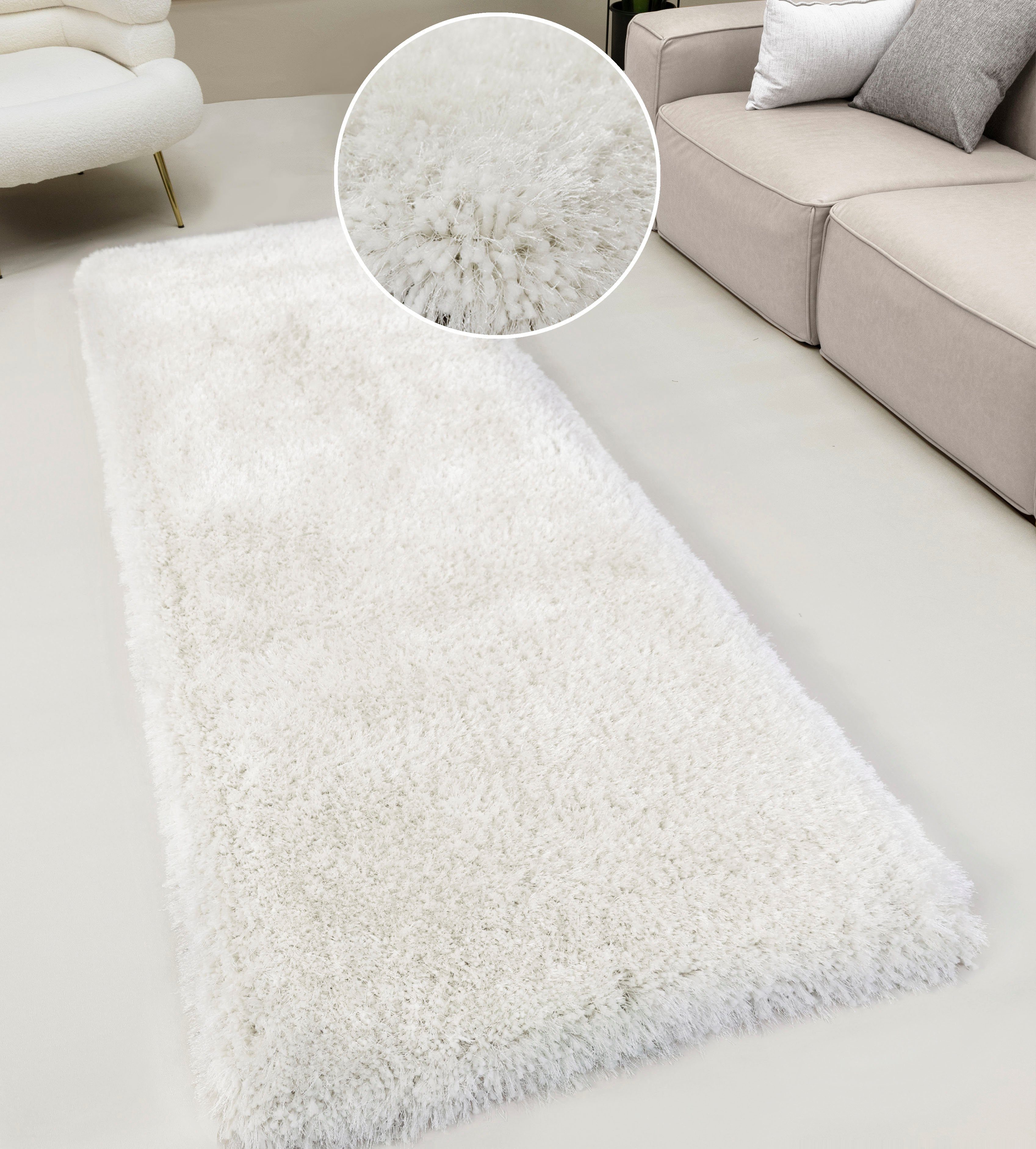 Hochflor-Läufer Micro exclusiv Teppich, Guido Maria Kretschmer Home&Living, rechteckig, Höhe: 78 mm, weich, Mikrofaser, unifarben, Schlafzimmer, Wohnzimmer, Esszimmer