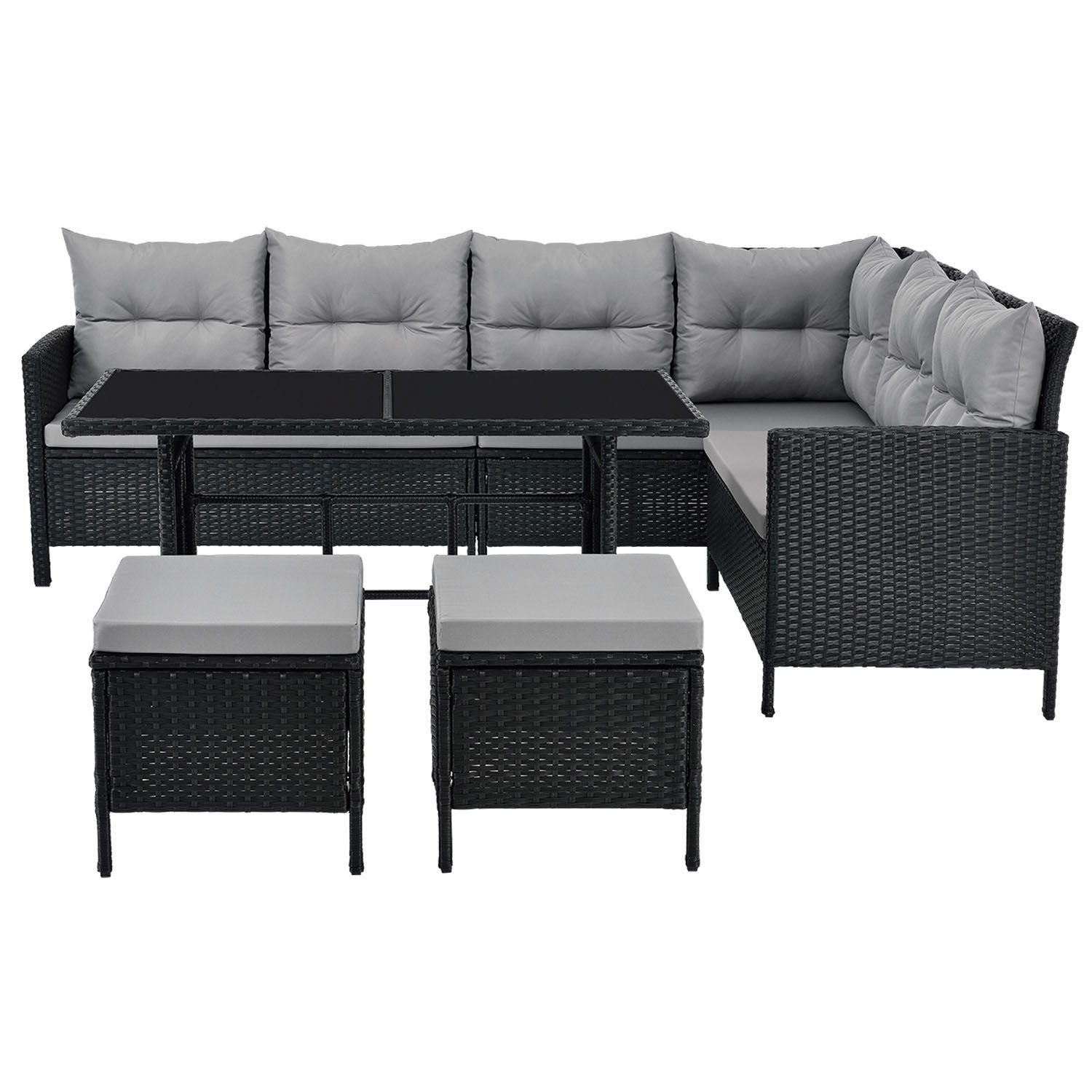 Juskys Gartenlounge-Set Manacor, (Gartenlounge), Polyrattan Gartenmöbel-Set mit Garten-Sofa, Garten-Tisch und 2 Hocker