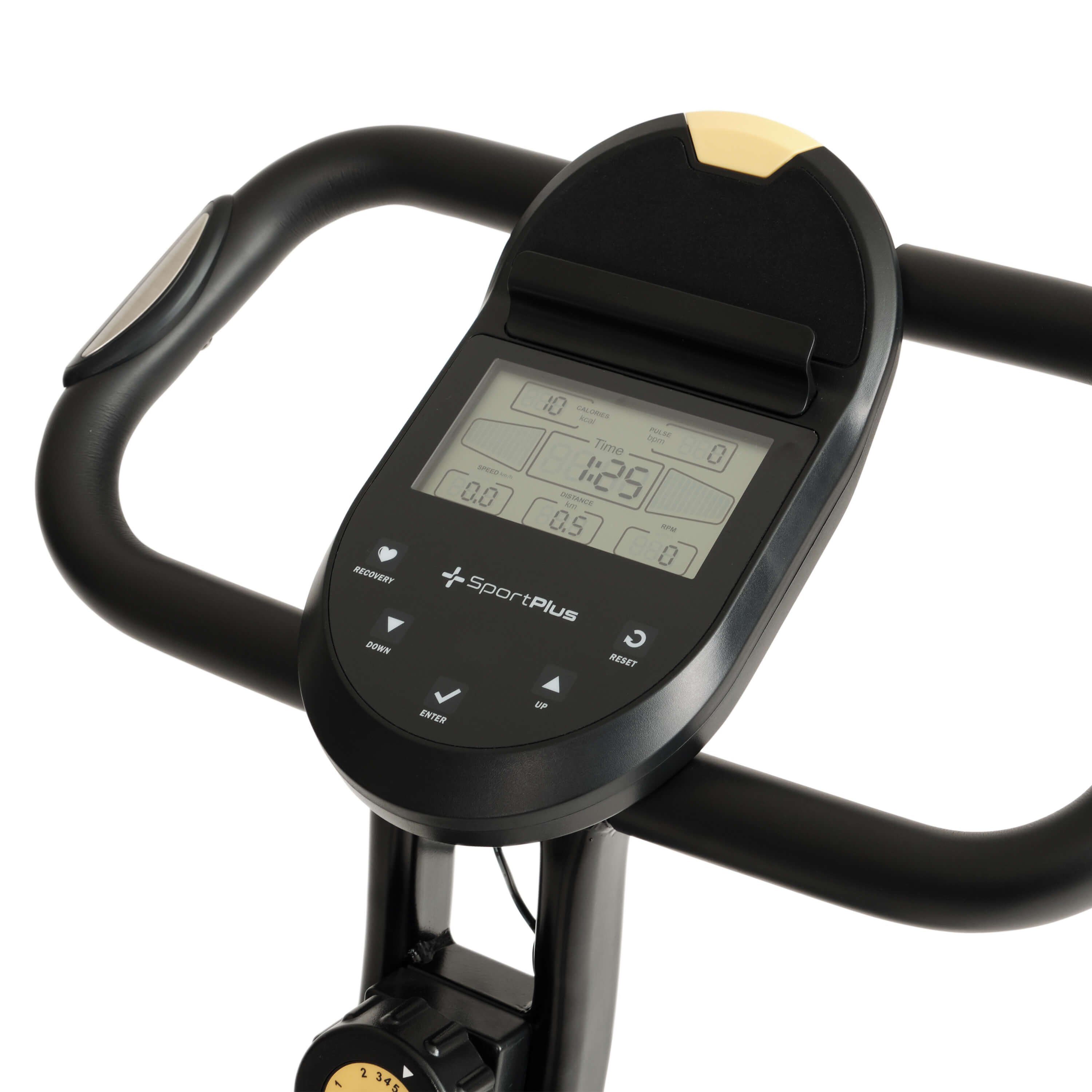 SportPlus Heimtrainer SP-HT-1300-B-iE, Heimtrainer, X-Bike, klappbar für Zuhause, Rückenlehne, 8 Stufen