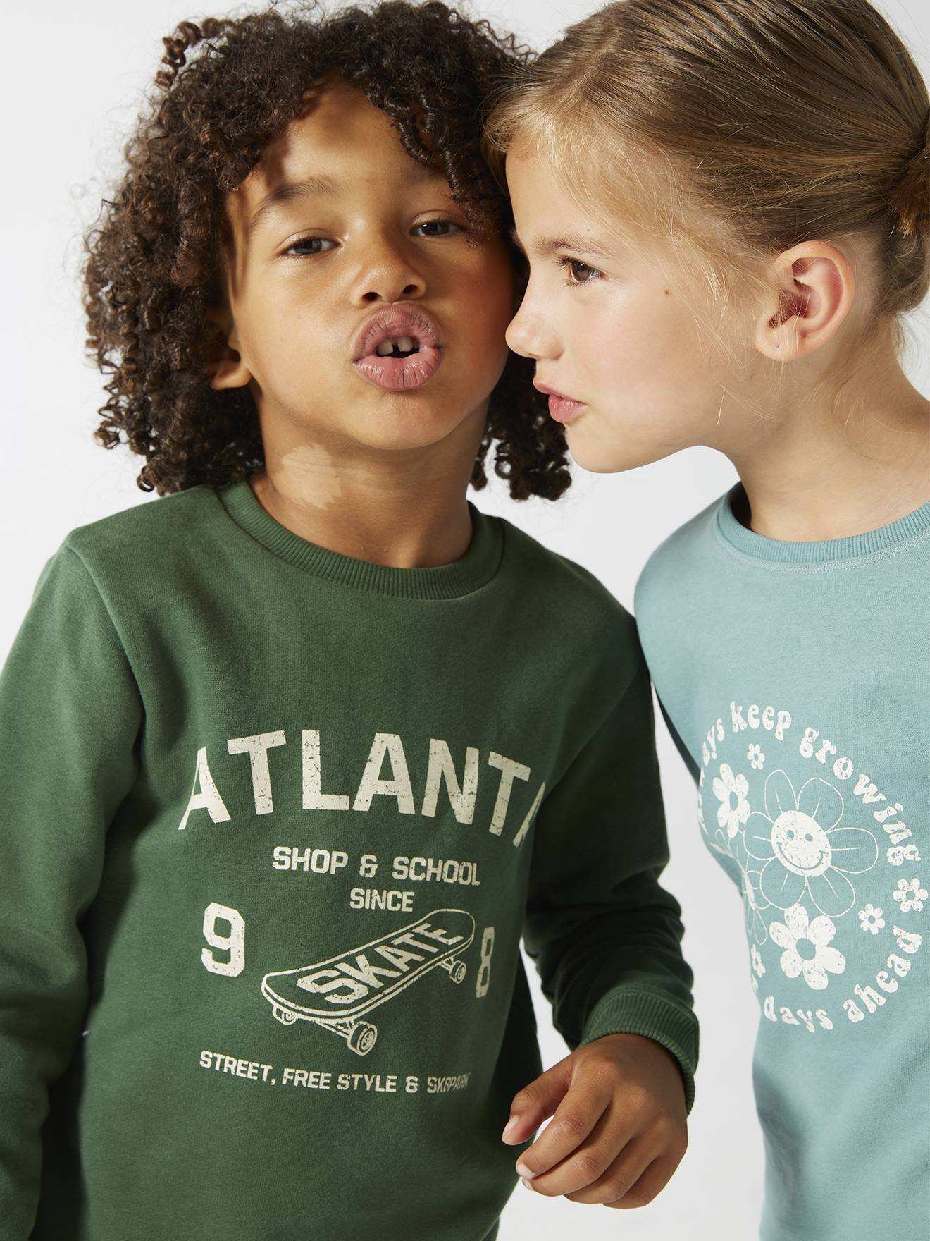 Sweat Basics motifs graphiques garçon blanc chiné