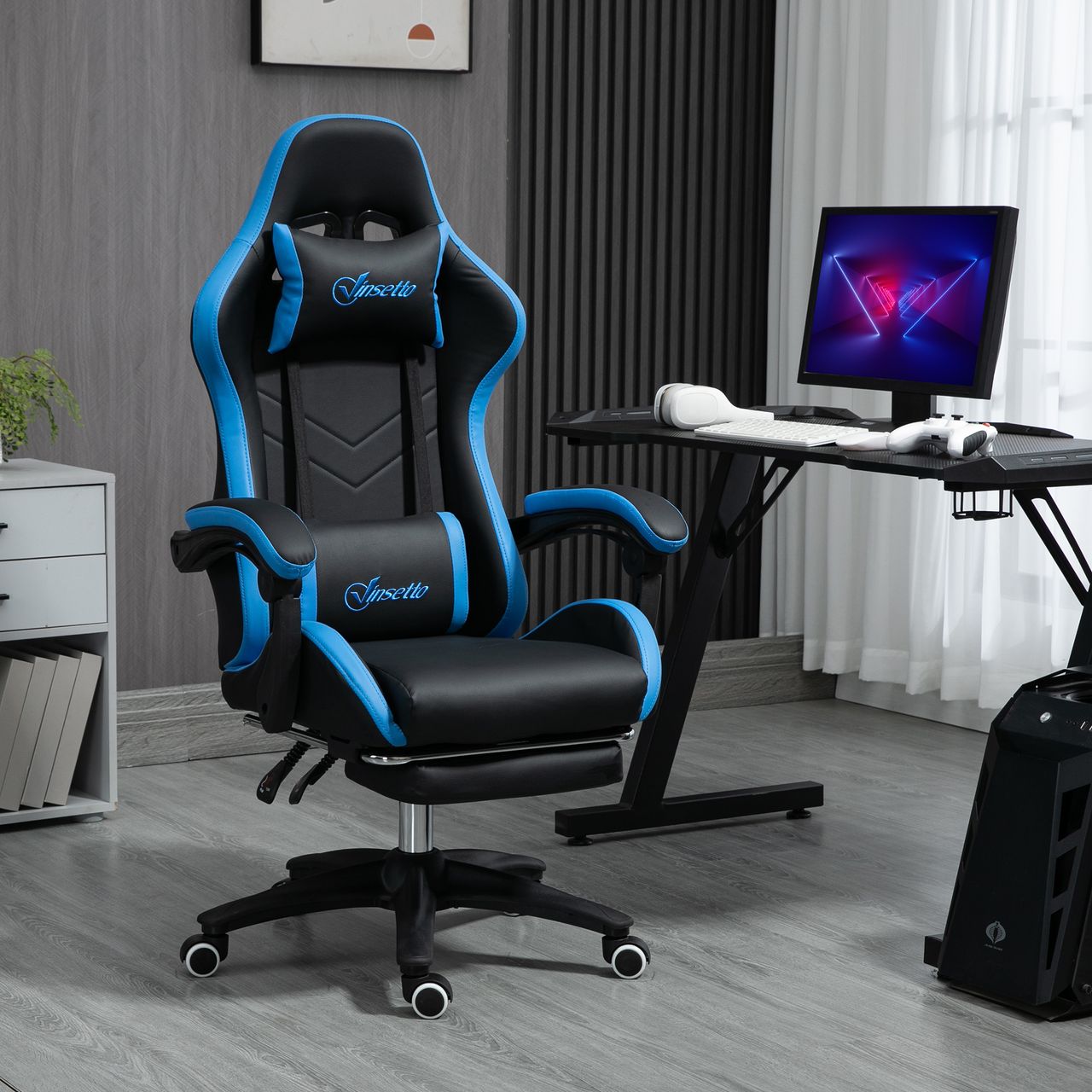 Vinsetto Gaming Stuhl Bürostuhl Computerstuhl mit Lendenkissen, Kopfstütze