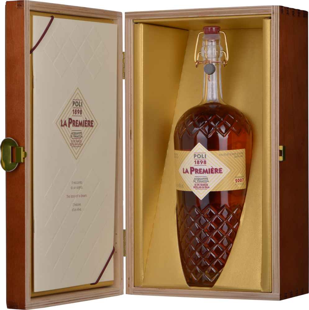 Poli Grappa La Première Acquavite di Vinaccia 0,7 Liter in Holzkiste