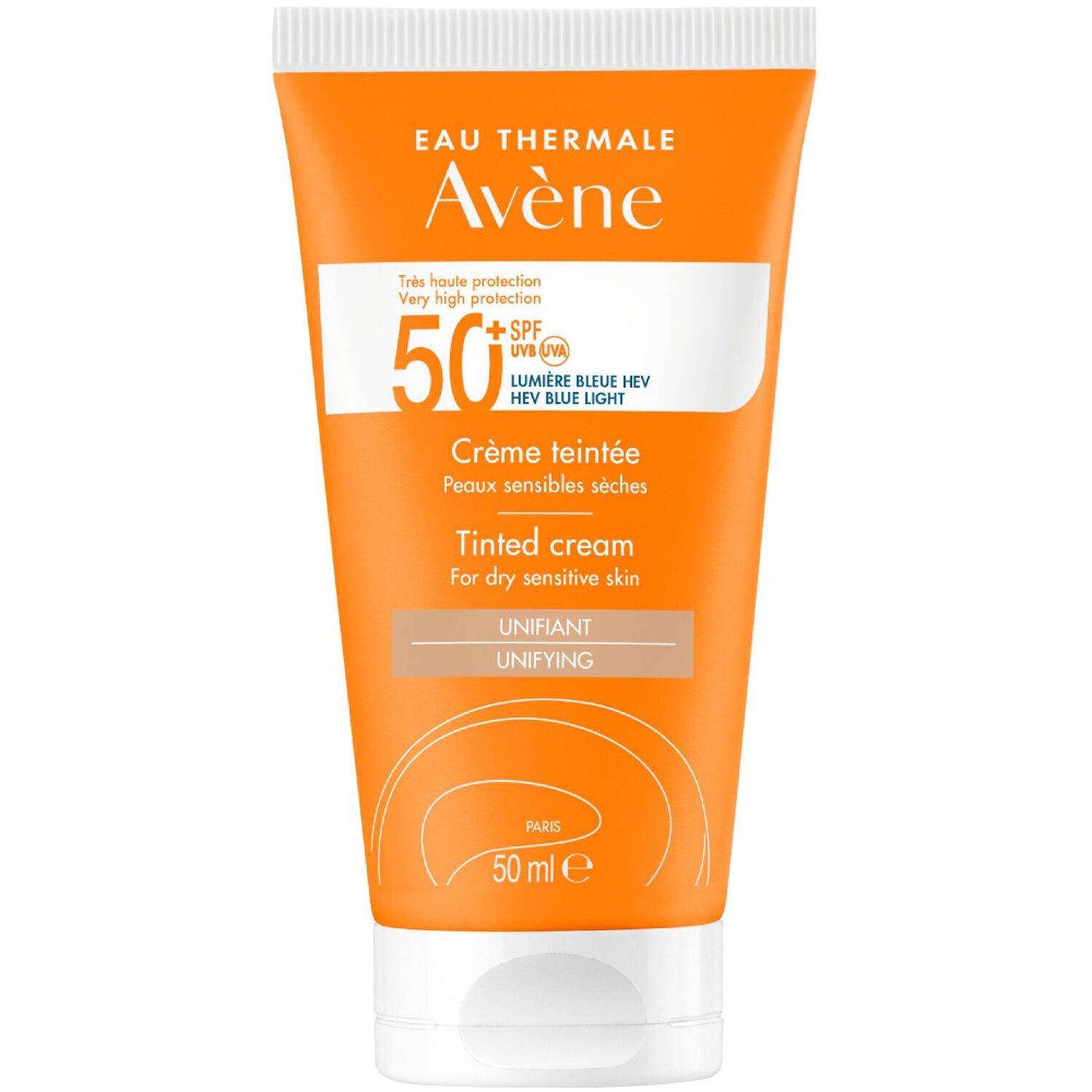 Eau Thermale Avène Solaire Crème Visage Teintée SPF50+ Peaux Sensibles et Sèches, 50ml