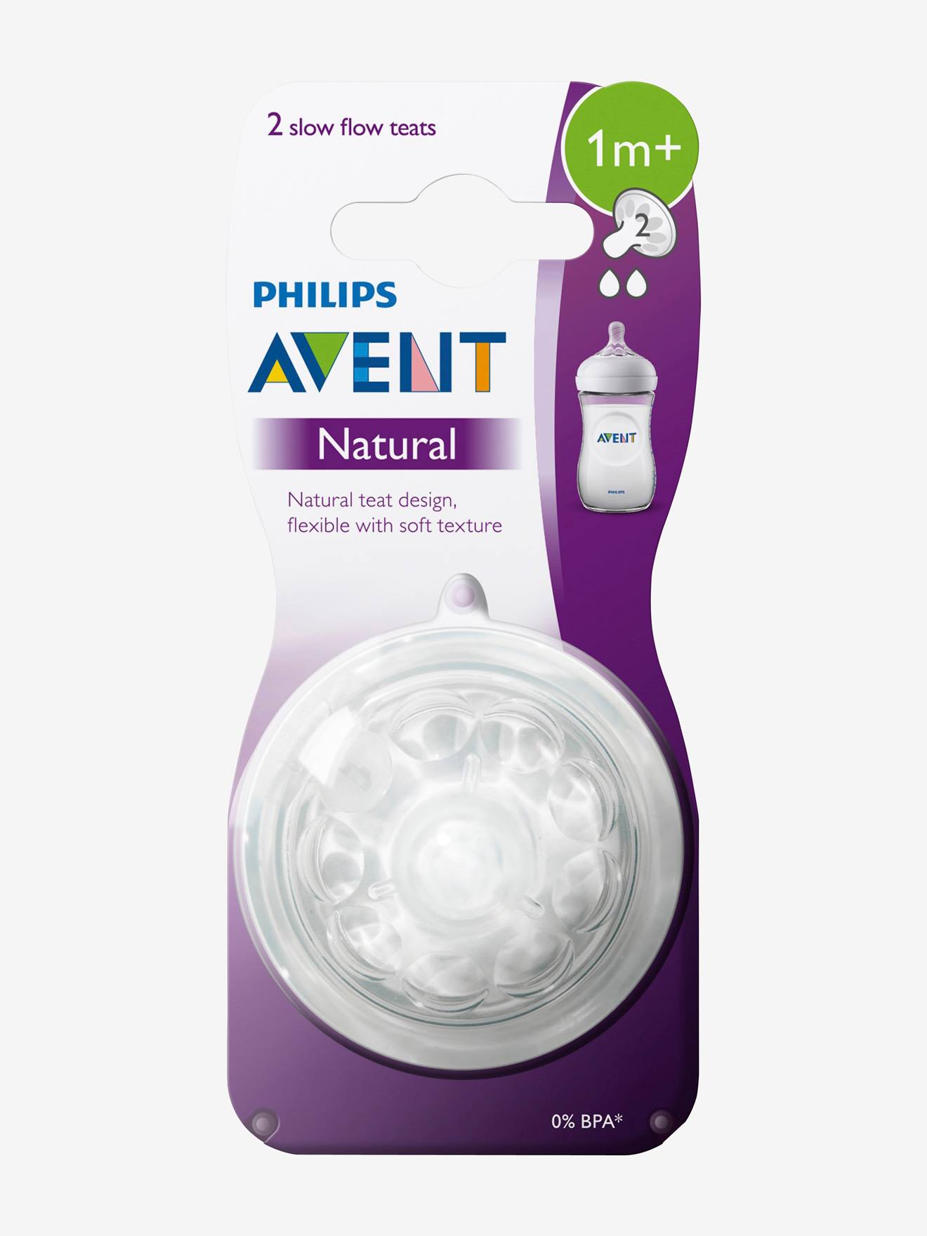 Lot de 2 tétines Philips AVENT Natural, 5 débits transparent