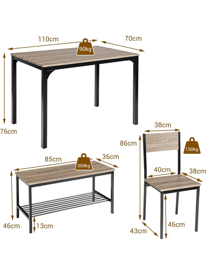 COSTWAY Esstisch Set 4-teilig in Grau günstig kaufen onesize