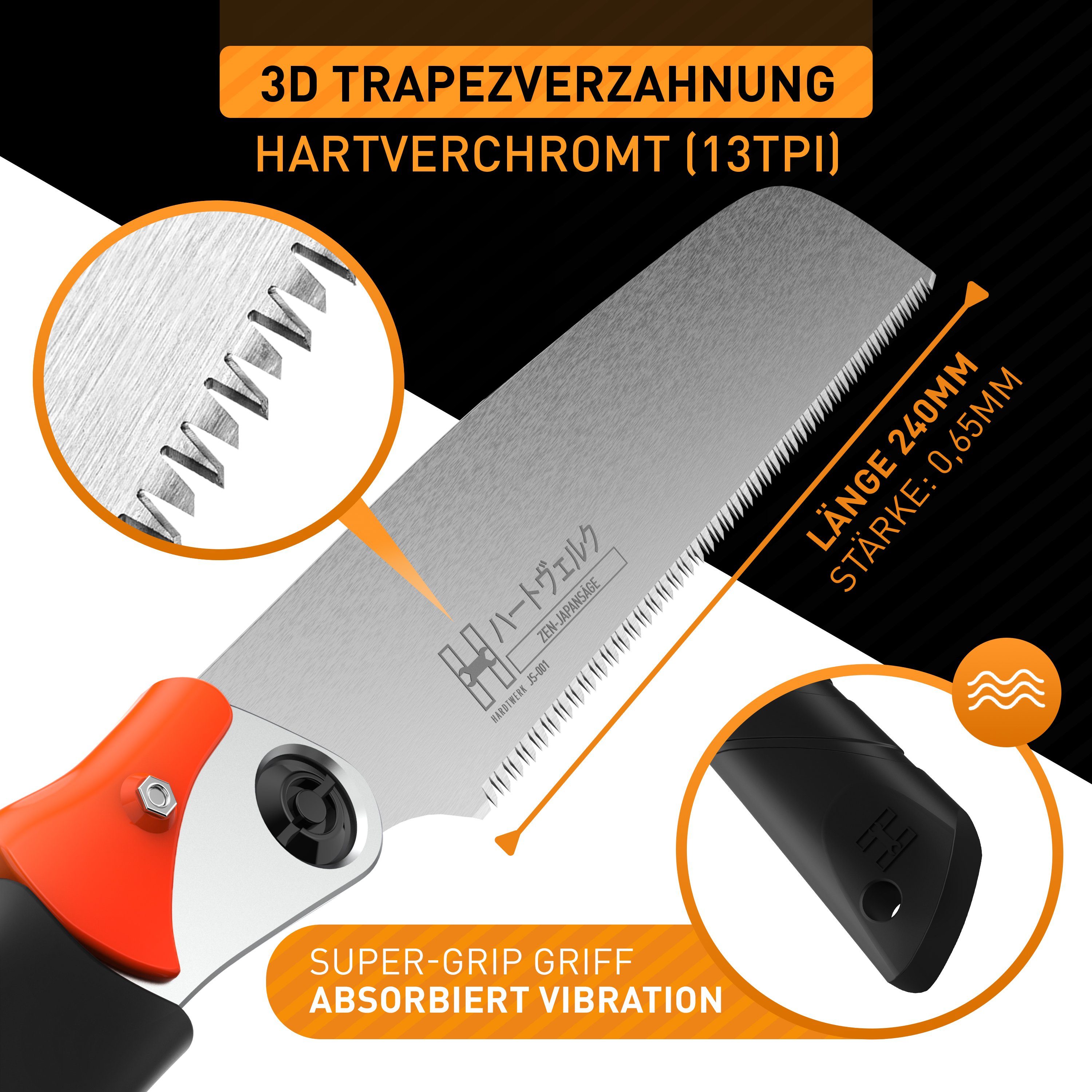 Hardtwerk® Japansäge klappbar (Kataba) 240 mm aus SK4 Carbonstahl