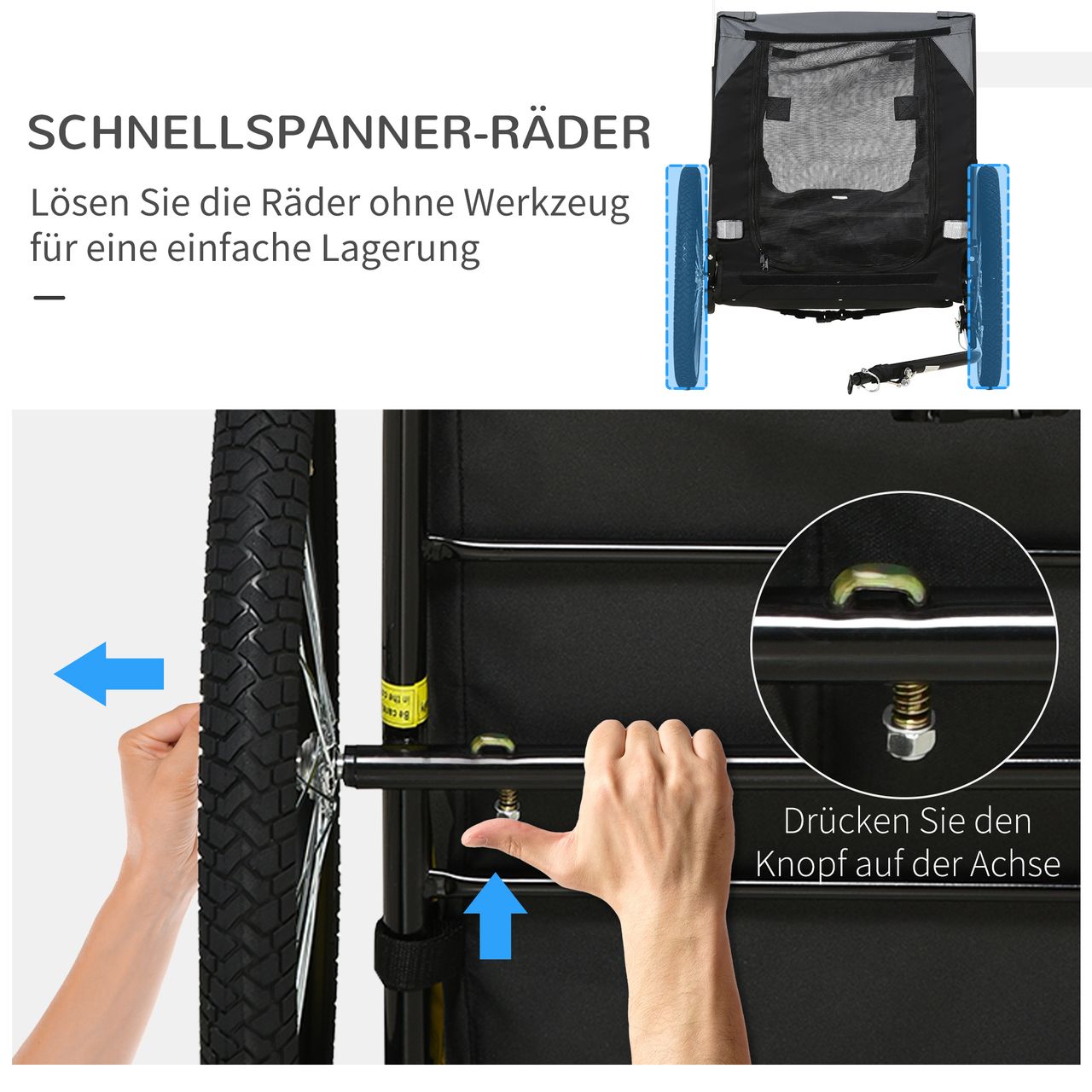 PawHut Hundeanhänger, klappbarer Fahrradanhänger, Anhänger für Hunde, Schwarz
