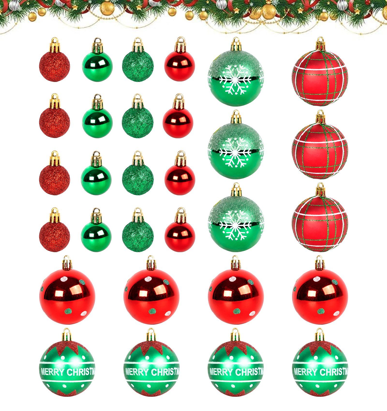 Homewit Christbaumschmuck Weihnachtskugeln Christbaumkugeln Ornamente Set (30-tlg), Glänzend Glitzernd Christbaumsdeko Weihnachten Dekoration