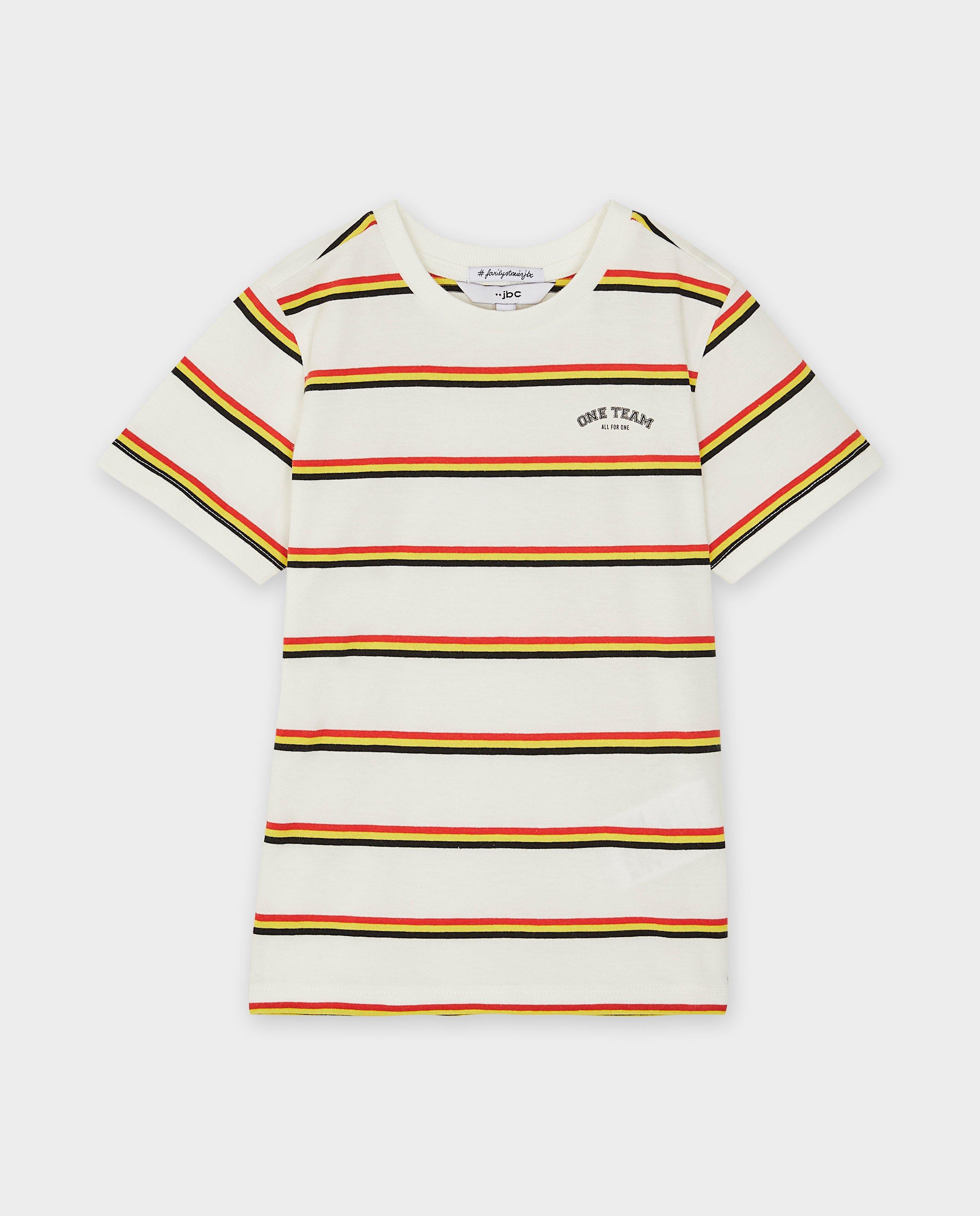 Tricou cu dungi Familystories, colecția Supporter, unisex, 2-7 ani, alb