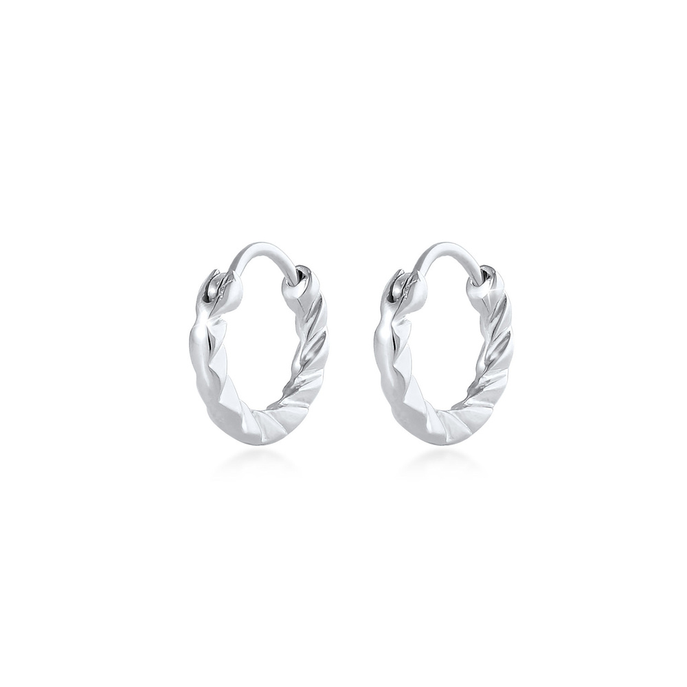 Elli Elli Boucles d'Oreilles Mini créoles dames structurées de base en argent sterling Boucles d'oreilles