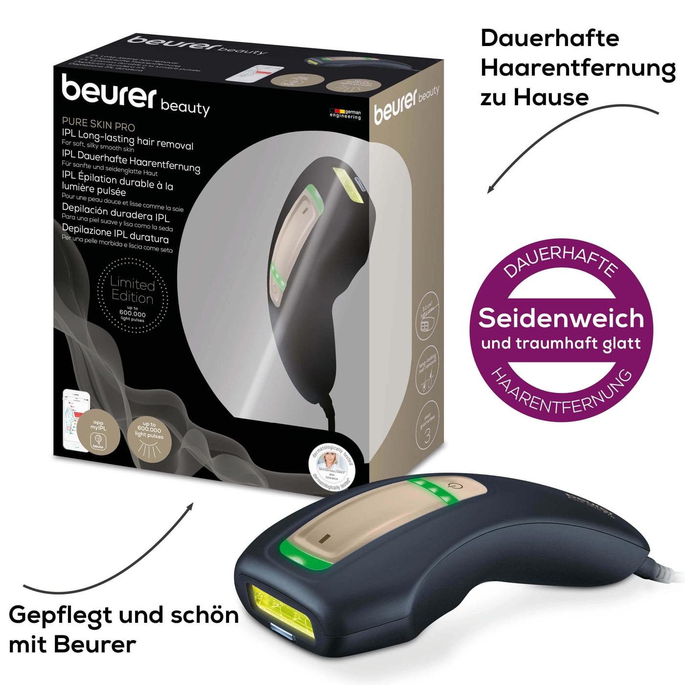 Beurer dauerhafte Haarentfernung IPL Pure Skin Pro Black-Dauerhafte Haarentfernung mit dem handlichen IPL-Kompaktgerät