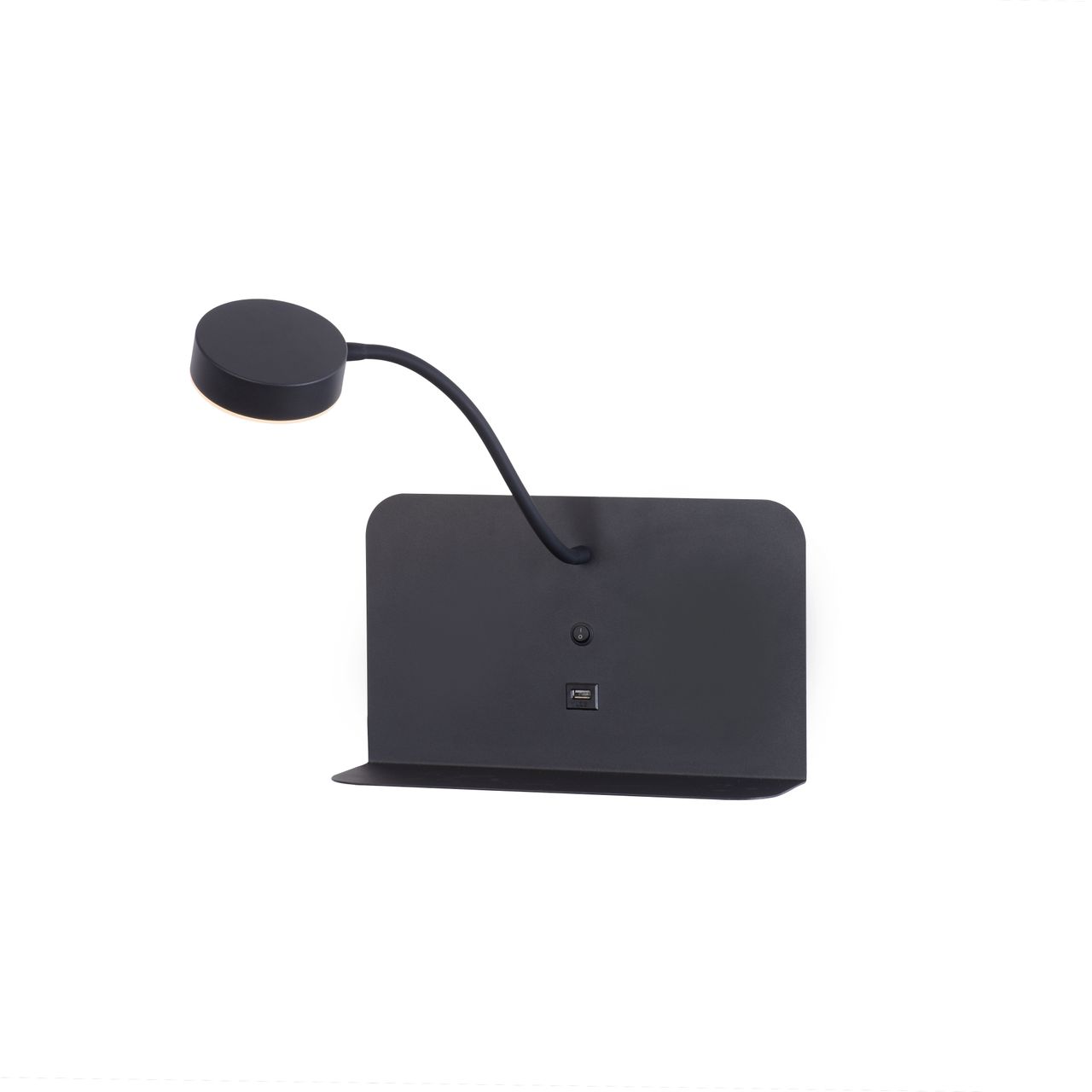 JUST LIGHT LeuchtenDirekt LED Wandleuchte BOARD, dreh- und schwenkbar, USB, 3000 K, Ablagefläche, Innenleuchte, IP20