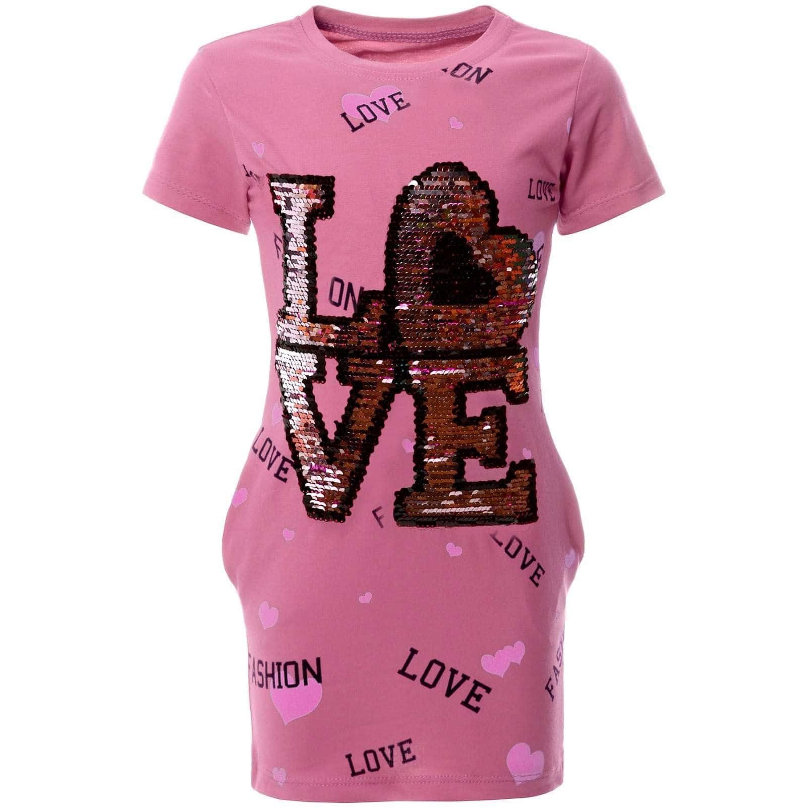 KMISSO Tunika Mädchen Longshirt Tunika mit LOVE Wende Pailletten (1-tlg) mit Wendepailletten