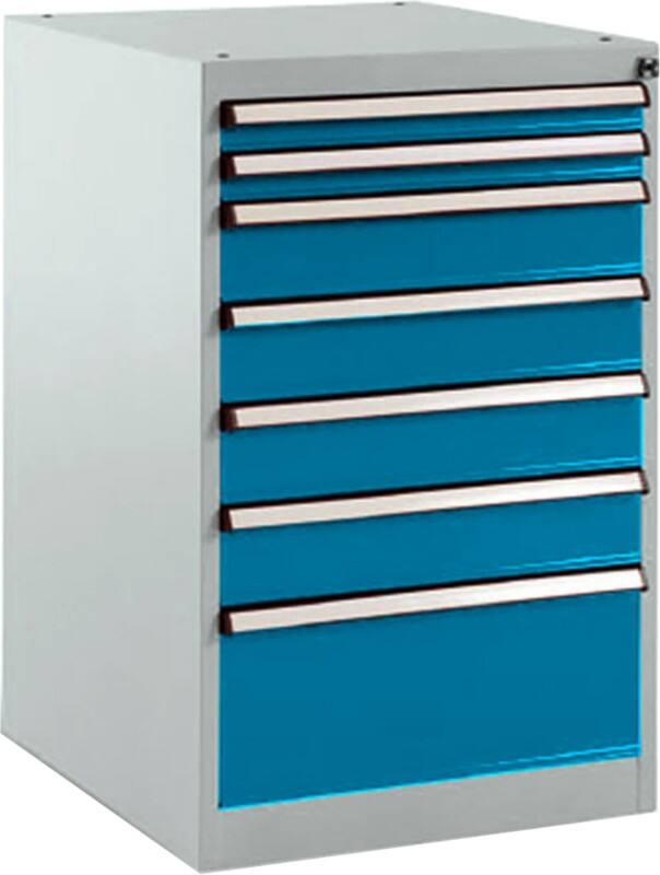 Manuflex Stationär Schubfachschrank 7 Schubladen BASETEC Brillantblau 500 x 580 x 800 mm