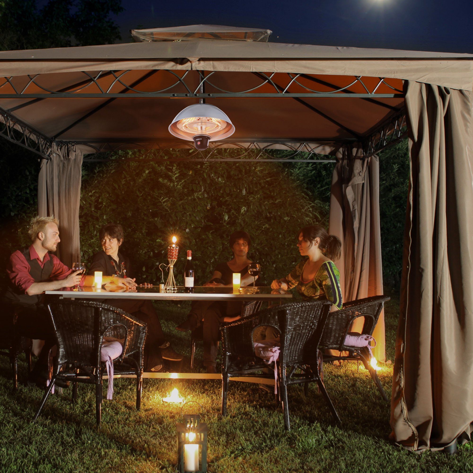 Arebos Heizstrahler Decken-Heizstrahler, Balkonheizer, 3 Heizstufen 500/1000/1500 W, Deckenstrahler