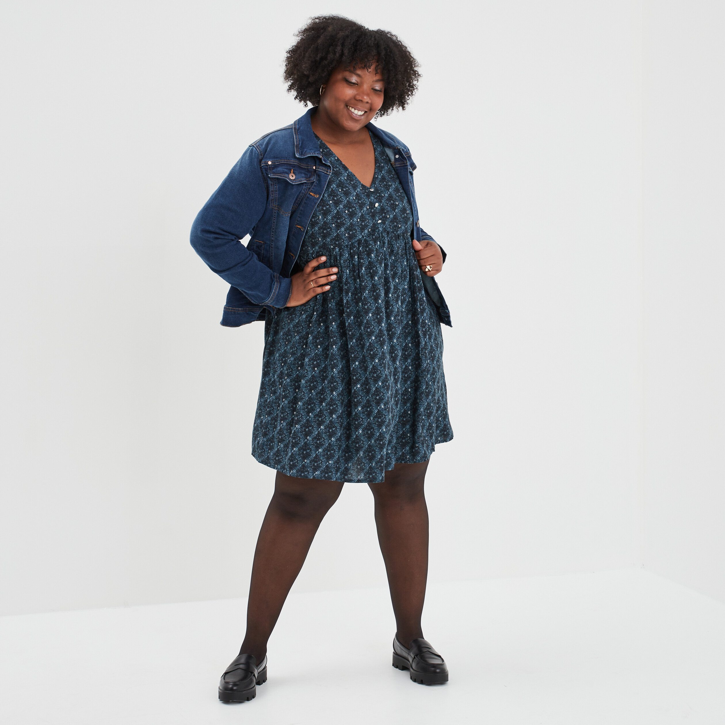 Robe manches chauves-souris évasée bleu canard femme grande taille | La Halle