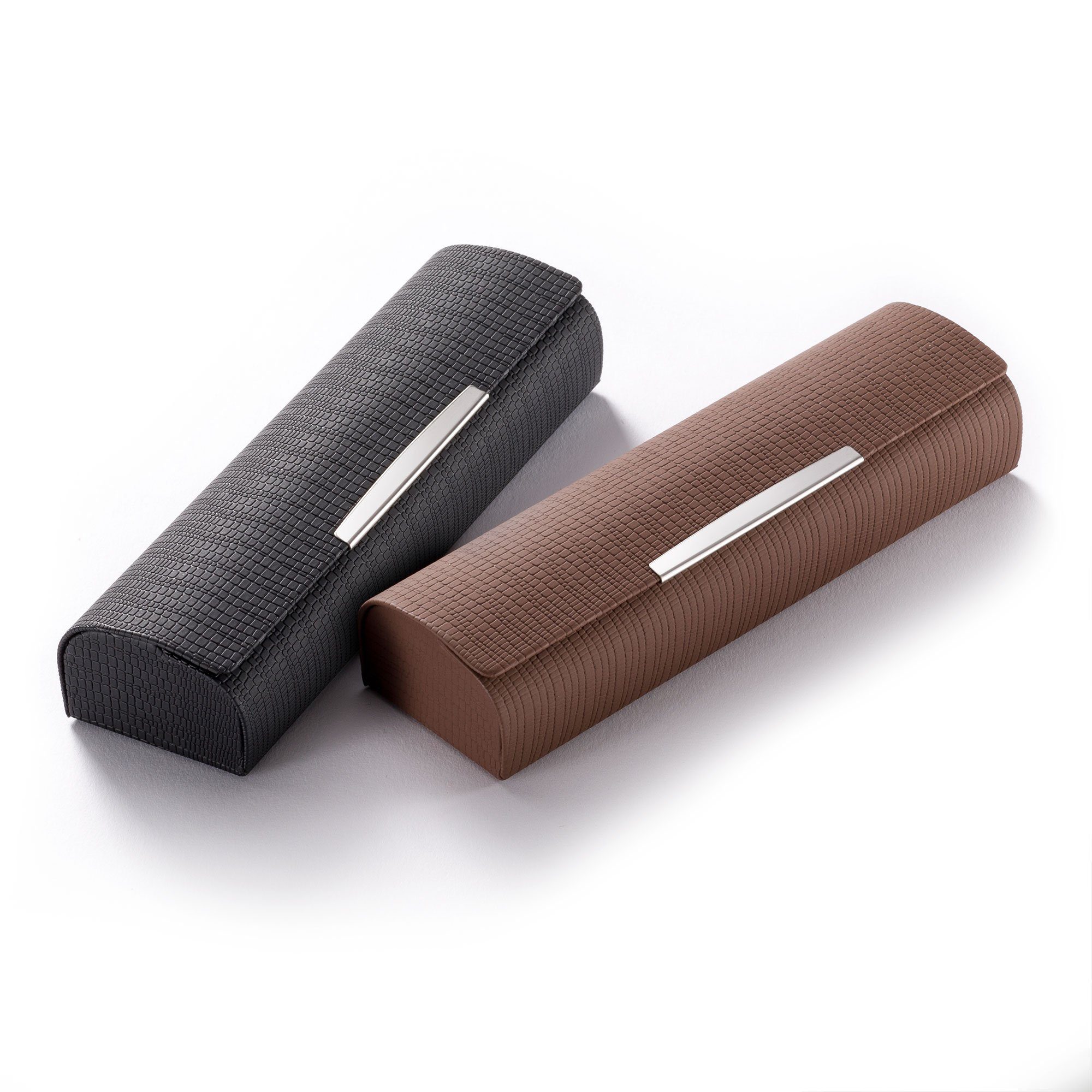 FEFI Brillenetui Kleines klassisches Etui in Leder-Optik mit Chrombeschlag, inklusive Mikrofasertuch