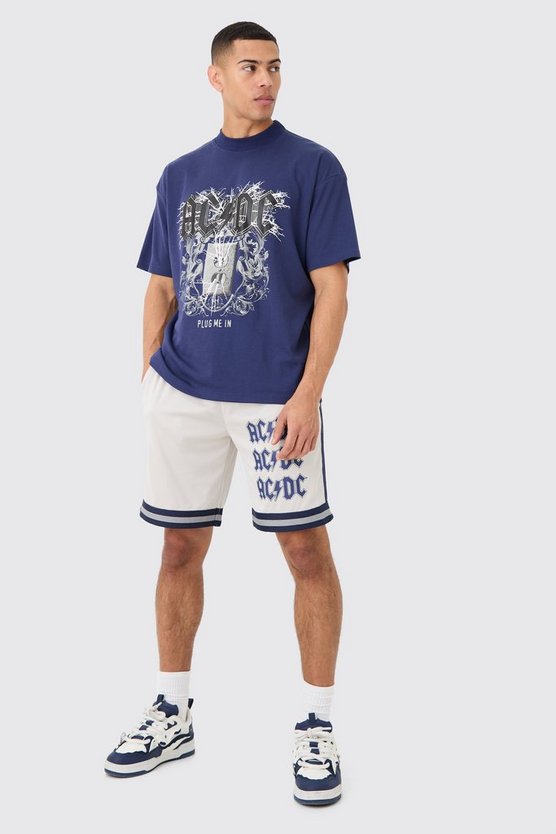 Oversize T-Shirt mit lizenziertem Acdc-Print & Mesh-Shorts