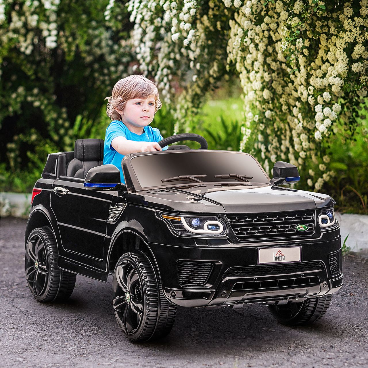 HOMCOM Kinder Elektroauto, SUV mit Fernbedienung, Musik, bis 5 km/h, Schwarz