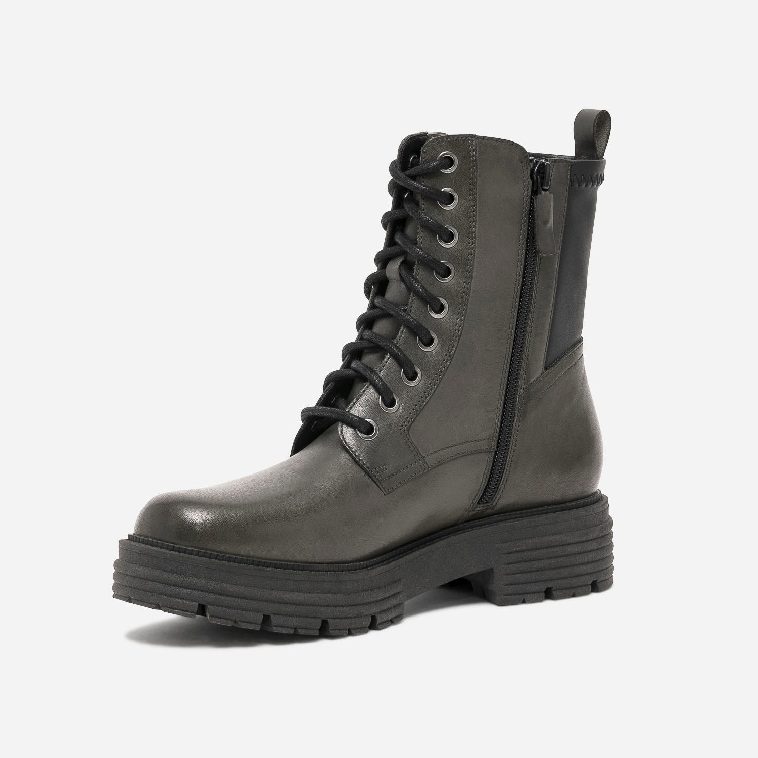 Boots à lacet TEXTO kaki et noir en cuir